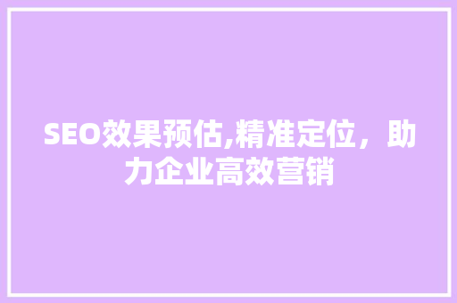 SEO效果预估,精准定位，助力企业高效营销 GoogleSEO