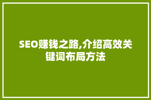 SEO赚钱之路,介绍高效关键词布局方法 神马SEO