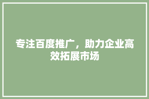 专注百度推广，助力企业高效拓展市场 搜狗SEO