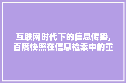互联网时代下的信息传播,百度快照在信息检索中的重要性 百度SEO