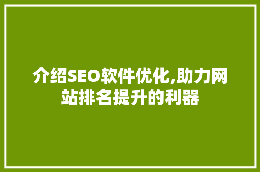 介绍SEO软件优化,助力网站排名提升的利器 神马SEO