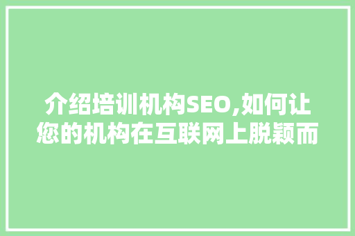 介绍培训机构SEO,如何让您的机构在互联网上脱颖而出 必应SEO
