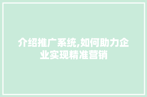 介绍推广系统,如何助力企业实现精准营销 GoogleSEO