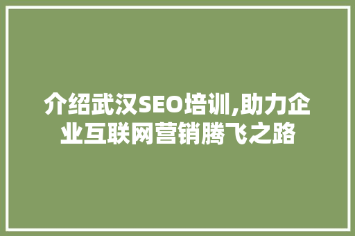 介绍武汉SEO培训,助力企业互联网营销腾飞之路 GoogleSEO