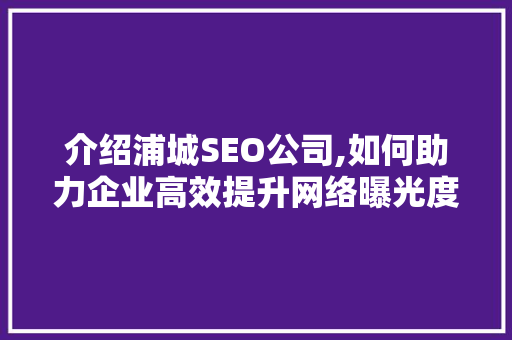 介绍浦城SEO公司,如何助力企业高效提升网络曝光度 GoogleSEO