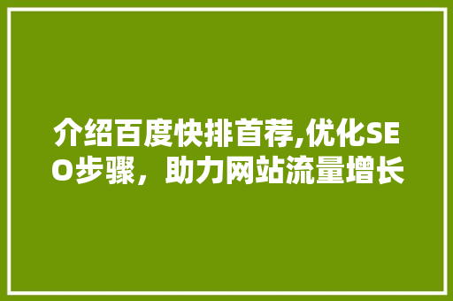 介绍百度快排首荐,优化SEO步骤，助力网站流量增长 GoogleSEO