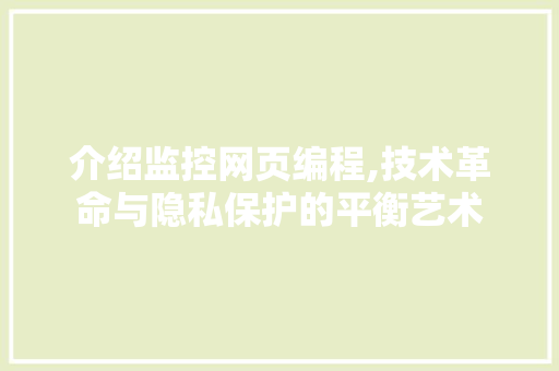 介绍监控网页编程,技术革命与隐私保护的平衡艺术 搜狗SEO