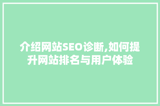 介绍网站SEO诊断,如何提升网站排名与用户体验 神马SEO