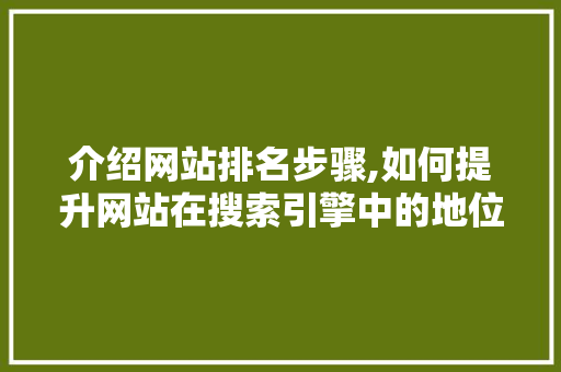 介绍网站排名步骤,如何提升网站在搜索引擎中的地位 GoogleSEO