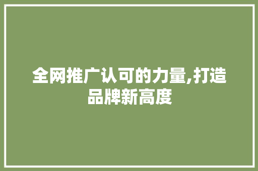 全网推广认可的力量,打造品牌新高度 百度SEO