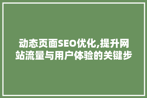 动态页面SEO优化,提升网站流量与用户体验的关键步骤 必应SEO