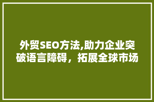 外贸SEO方法,助力企业突破语言障碍，拓展全球市场