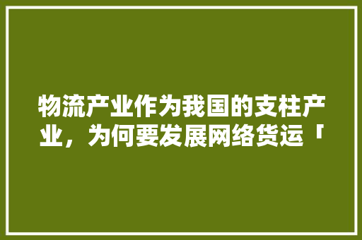 物流产业作为我国的支柱产业，为何要发展网络货运「为什么要运营网站呢」 物流产业作为我国的支柱产业，为何要发展网络货运「为什么要运营网站呢」 神马SEO