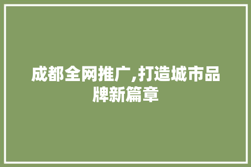 成都全网推广,打造城市品牌新篇章 百度SEO