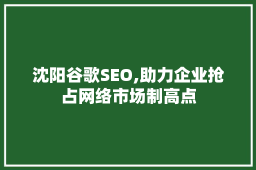 沈阳谷歌SEO,助力企业抢占网络市场制高点 GoogleSEO