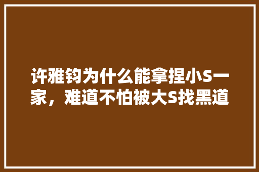 许雅钧为什么能拿捏小S一家，难道不怕被大S找黑道打断腿吗「为什么台湾女设计师那么多」 许雅钧为什么能拿捏小S一家，难道不怕被大S找黑道打断腿吗「为什么台湾女设计师那么多」 必应SEO