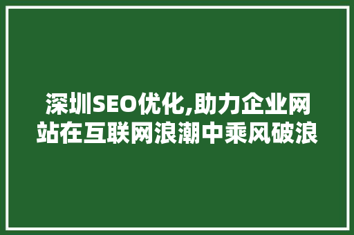 深圳SEO优化,助力企业网站在互联网浪潮中乘风破浪 神马SEO