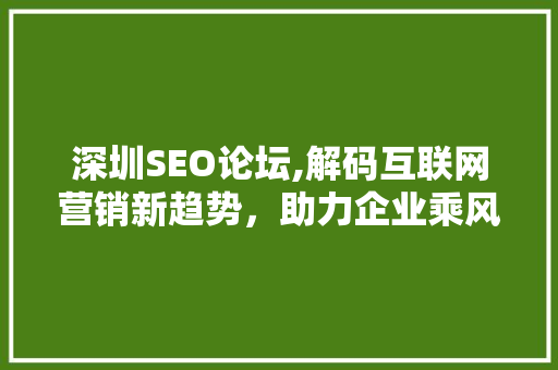 深圳SEO论坛,解码互联网营销新趋势，助力企业乘风破浪 GoogleSEO