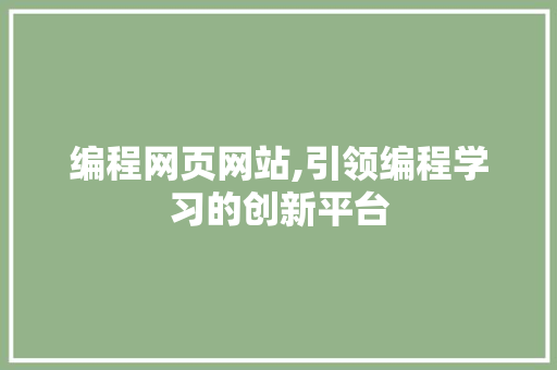 编程网页网站,引领编程学习的创新平台 GoogleSEO
