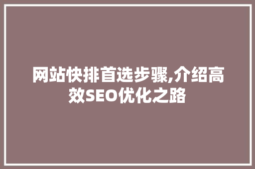 网站快排首选步骤,介绍高效SEO优化之路 搜狗SEO