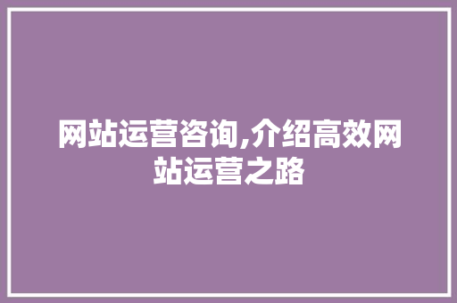 网站运营咨询,介绍高效网站运营之路 神马SEO