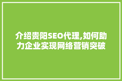 介绍贵阳SEO代理,如何助力企业实现网络营销突破 百度SEO