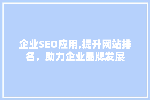 企业SEO应用,提升网站排名，助力企业品牌发展 GoogleSEO