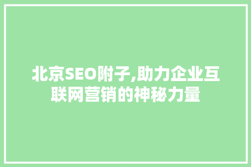 北京SEO附子,助力企业互联网营销的神秘力量 搜狗SEO