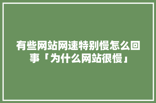 有些网站网速特别慢怎么回事「为什么网站很慢」 有些网站网速特别慢怎么回事「为什么网站很慢」 神马SEO