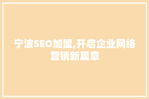 宁波SEO加盟,开启企业网络营销新篇章 必应SEO