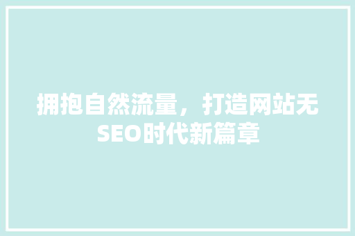 拥抱自然流量，打造网站无SEO时代新篇章 GoogleSEO