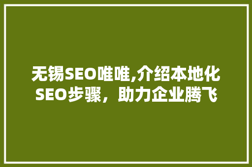 无锡SEO唯唯,介绍本地化SEO步骤，助力企业腾飞 百度SEO