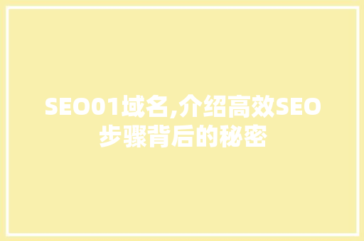 SEO01域名,介绍高效SEO步骤背后的秘密 GoogleSEO