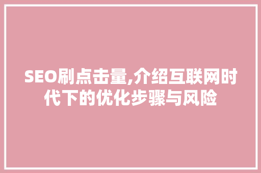 SEO刷点击量,介绍互联网时代下的优化步骤与风险 百度SEO