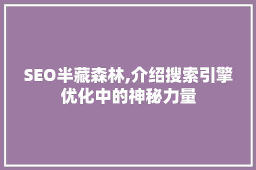 SEO半藏森林,介绍搜索引擎优化中的神秘力量 百度SEO