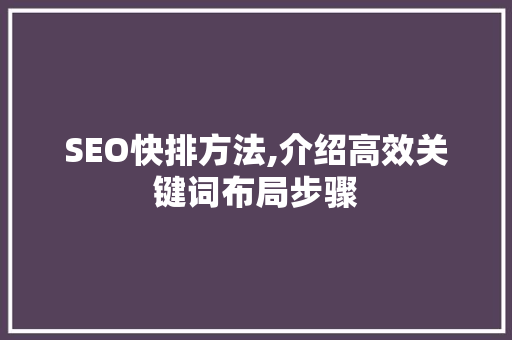 SEO快排方法,介绍高效关键词布局步骤 必应SEO