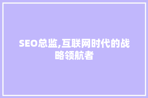 SEO总监,互联网时代的战略领航者 神马SEO