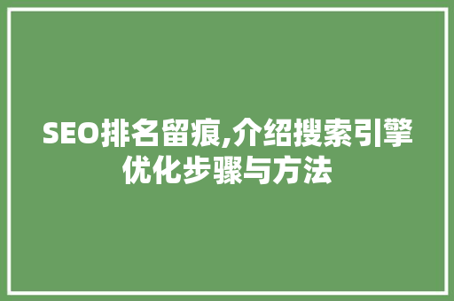 SEO排名留痕,介绍搜索引擎优化步骤与方法 神马SEO