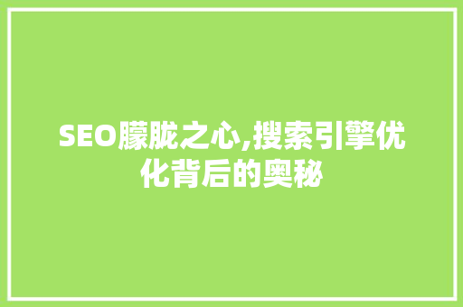 SEO朦胧之心,搜索引擎优化背后的奥秘 百度SEO