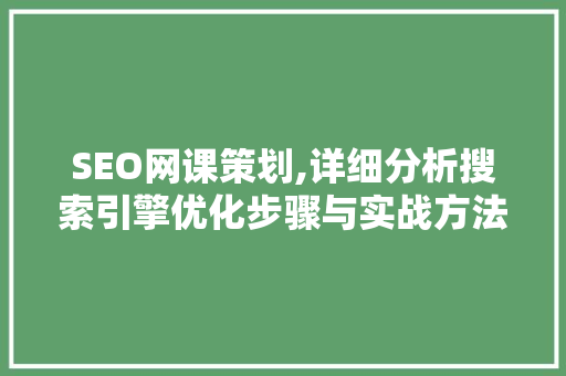SEO网课策划,详细分析搜索引擎优化步骤与实战方法 神马SEO