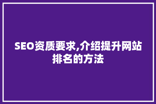 SEO资质要求,介绍提升网站排名的方法 百度SEO