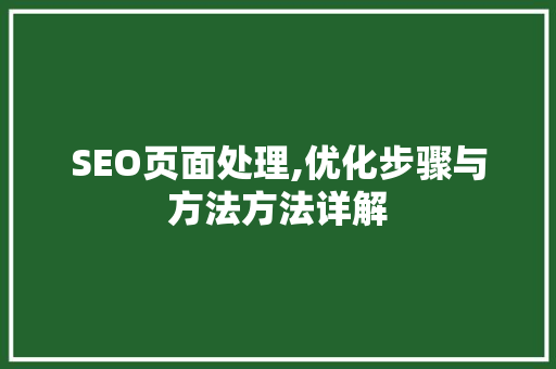 SEO页面处理,优化步骤与方法方法详解 神马SEO