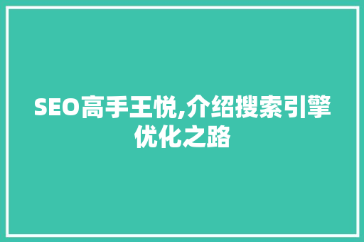 SEO高手王悦,介绍搜索引擎优化之路 GoogleSEO