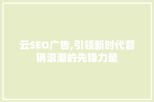 云SEO广告,引领新时代营销浪潮的先锋力量 GoogleSEO
