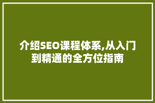 介绍SEO课程体系,从入门到精通的全方位指南 百度SEO