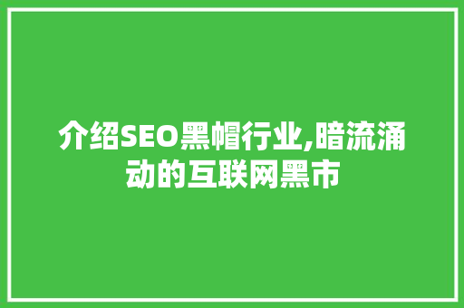 介绍SEO黑帽行业,暗流涌动的互联网黑市
