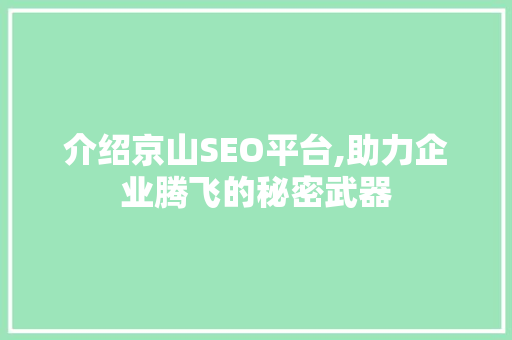 介绍京山SEO平台,助力企业腾飞的秘密武器 必应SEO