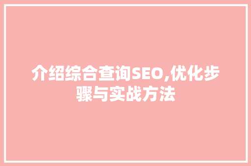 介绍综合查询SEO,优化步骤与实战方法 百度SEO