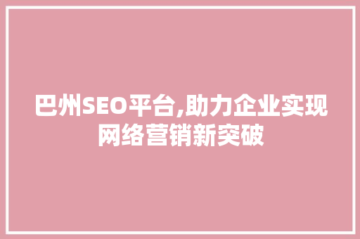 巴州SEO平台,助力企业实现网络营销新突破 必应SEO