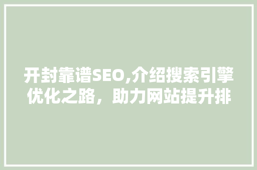 开封靠谱SEO,介绍搜索引擎优化之路，助力网站提升排名 GoogleSEO